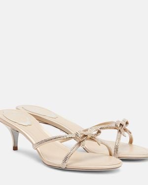 Rene Caovilla Bow-Detail Crystal-Embellished Sandals - Natural