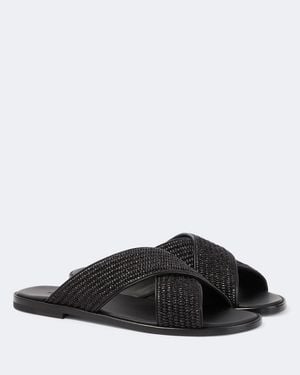 Manolo Blahnik Otawi Raffia Slides - Black