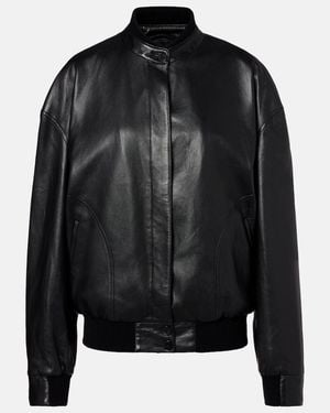 The Row Eleonora Leather Bomber Jacket - Black