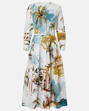 Oscar de la Renta Pleated Printed Cotton-Blend Cocktail Dress - White