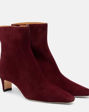 STAUD Wally 55 Suede Ankle Boots - Red