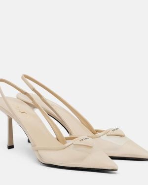 Prada Leather-Trimmed Mesh Slingback Pumps - White