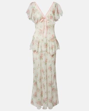 Doen Vestido Largo Amelisse De Seda Floral - Blanco