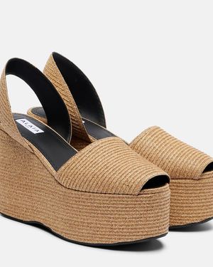 Alaïa Straw Wedge Sandals - Brown