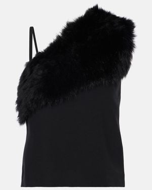 TOTEME One-Shoulder Shearling-Trimmed Top - Black