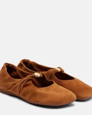Loewe Pebble Soft Suede Mary Jane Flats - Brown