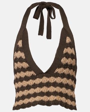 Valentino Striped Knitted Cotton Crop Top - Natural