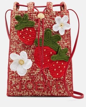 Loewe Pouch Con Correa Paula's Ibiza De Croche De Rafia - Rojo