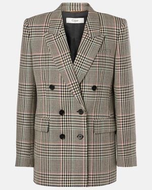 Chloé Double-Breasted Checked Wool Blazer - Brown