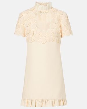 Valentino Crepe Couture Embroidered Minidress - Natural