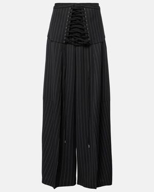 Jean Paul Gaultier Corset-Detail Virgin Wool Wide-Leg Trousers - Black