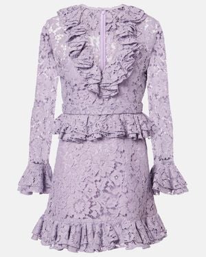 Valentino Vestido Corto En Encaje De Seda Floral - Morado
