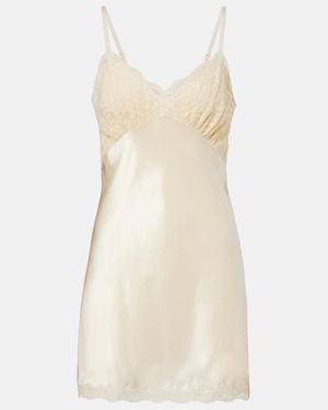Saint Laurent Lace-Trimmed Silk Satin Slip Dress - Natural