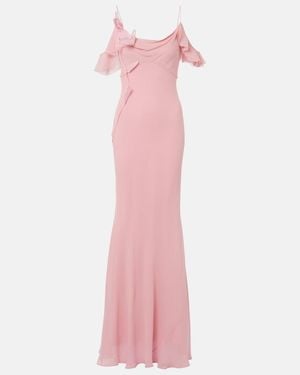 Self-Portrait Floral-Applique Georgette Gown - Pink