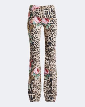 Roberto Cavalli Leopard-Print Floral Flared Jeans - Metallic
