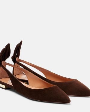 Aquazzura Bow Tie Suede Ballet Flats - Brown