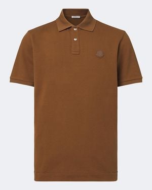 Moncler Leather-Trimmed Cotton Pique Polo Shirt - Brown