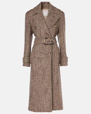 Sportmax Denaro Wool-Blend Tweed Trench Coat - Brown