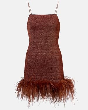 Oséree Lumiere Plumage Feather-Trimmed Minidress - Brown