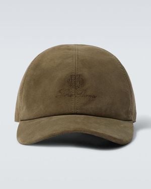 Loro Piana Logo Embroidered Suede Baseball Cap - Green