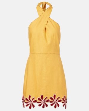 Cala De La Cruz Veneta Floral-Applique Linen Minidress - Yellow