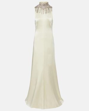 McQueen Embellished Satin Gown - White