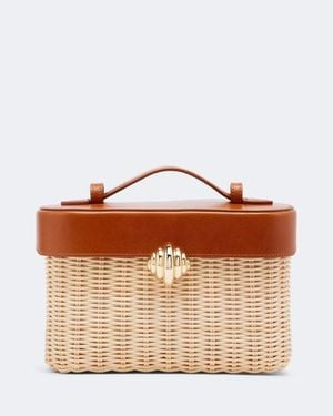 Aquazzura Belgravia Leather-Trimmed Wicker Vanity Bag - Brown