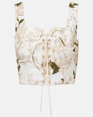 Agua Bendita Reserva Gardenia Floral Linen Crop Top - White