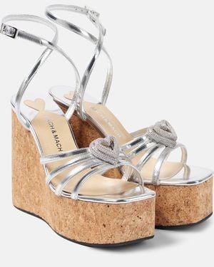 Mach & Mach Double Heart Metallic Leather Wedge Sandals
