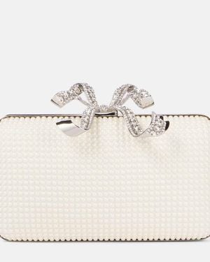Self-Portrait Bow Faux Pearl-Embellished Clutch - Natural