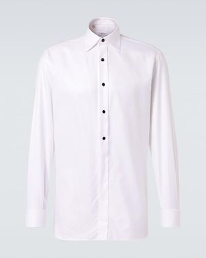Brioni Cotton Poplin Tuxedo Shirt - White