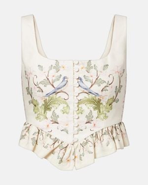 Agua Bendita Eslabon Printed Linen Top - White
