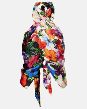 Dolce & Gabbana Floral Scarf-Detail Silk Top - White