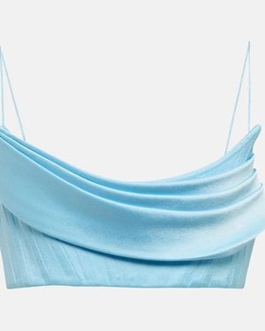 Alex Perry Carva Satin Crepe Crop Top - Blue