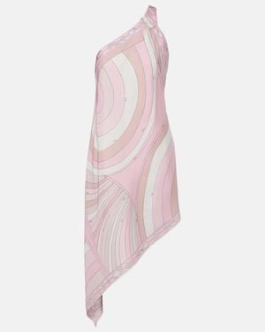 PUCCI Iride Asymmetric Silk Twill Midi Dress - Pink