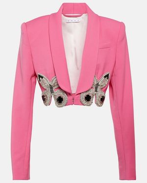 Area Embellished Cropped Wool Blazer - Pink