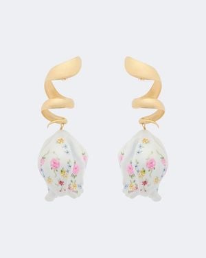 Chloé Pendientes Largos Bloomcraft Florales - Blanco