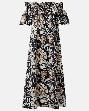 La DoubleJ Breakfast Ruffled Cotton Poplin Midi Dress - Black