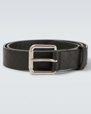 Bottega Veneta Intrecciato Embossed Leather Belt - Black