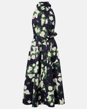 Carolina Herrera Floral Faille Midi Dress - White