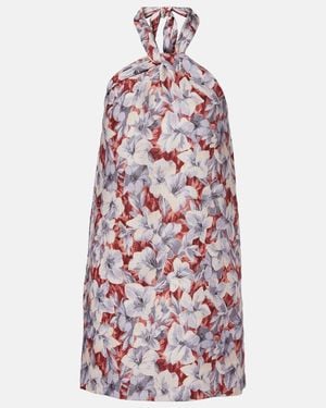 Posse Luna Floral Halterneck Linen Minidress - Red