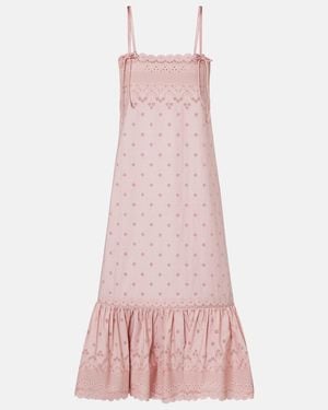 Valentino Broderie Anglaise Silk-Trimmed Cotton Midi Dress - Pink