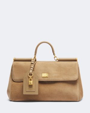 Dolce & Gabbana My Sicily Medium Suede Top-Handle Bag - Natural