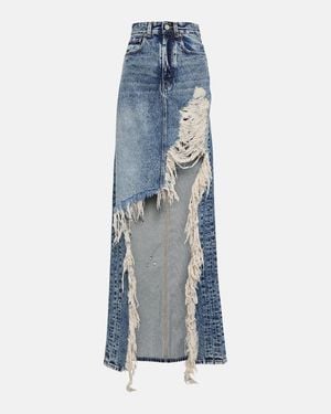 Vetements Distressed Denim Maxi Skirt - Blue