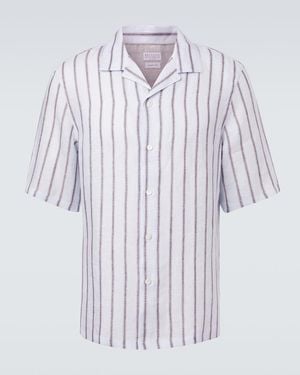 Brunello Cucinelli Striped Linen Bowling Shirt - White
