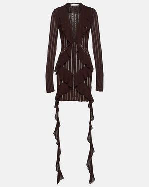 Dion Lee Ruffled Pointelle Minidress - Brown