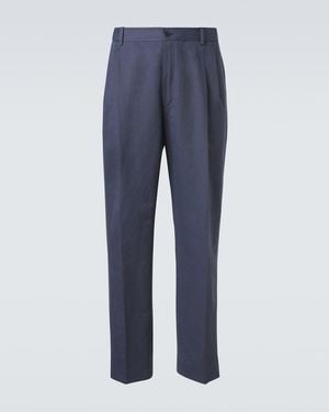 Brioni Linen And Cotton Straight Trousers - Blue