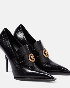 Versace Croc-Effect Patent Leather Pumps - Black