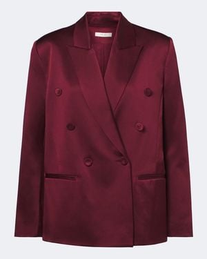 The Sei Double-Breasted Silk Satin Blazer - Purple