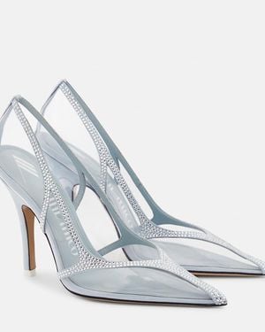 The Attico Venus Chrome Pvc And Suede Court Shoes - Blue